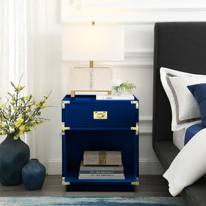 HomeRoots 24" Modern Farmhouse Wood Block End Table with Drawer and Open Shelf for Versatile Home Use Dark Navy 544094
