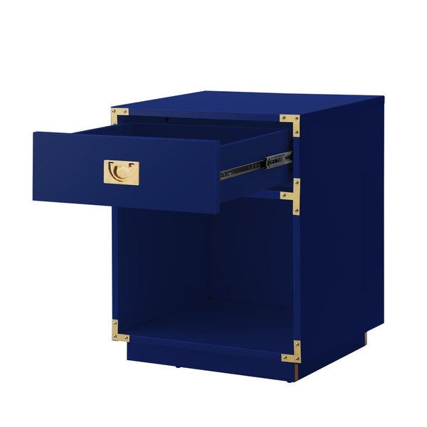 HomeRoots 24" Modern Farmhouse Wood Block End Table with Drawer and Open Shelf for Versatile Home Use Dark Navy 544094