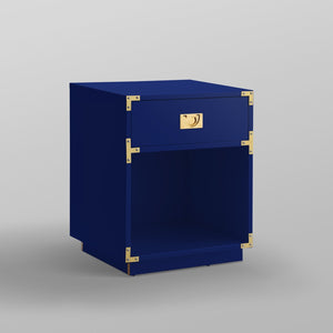 HomeRoots 24" Modern Farmhouse Wood Block End Table with Drawer and Open Shelf for Versatile Home Use Dark Navy 544094