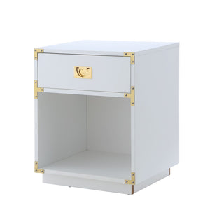 HomeRoots 24" Modern Farmhouse Wood Block End Table with Drawer and Open Shelf for Versatile Home Use White 544095