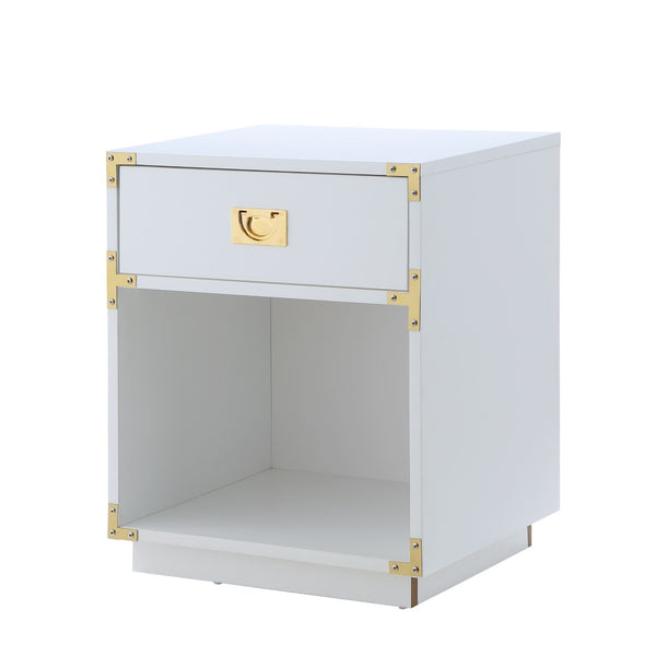 HomeRoots 24" Modern Farmhouse Wood Block End Table with Drawer and Open Shelf for Versatile Home Use White 544095