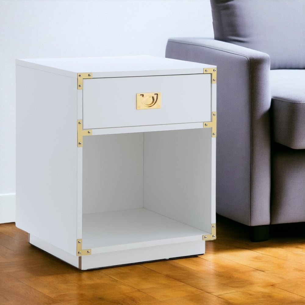HomeRoots 24" Modern Farmhouse Wood Block End Table with Drawer and Open Shelf for Versatile Home Use White 544095