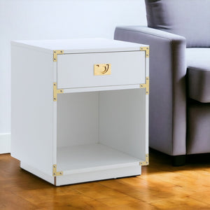 HomeRoots 24" Modern Farmhouse Wood Block End Table with Drawer and Open Shelf for Versatile Home Use White 544095