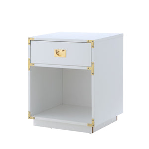HomeRoots 24" Modern Farmhouse Wood Block End Table with Drawer and Open Shelf for Versatile Home Use White 544095