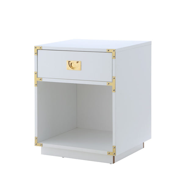 HomeRoots 24" Modern Farmhouse Wood Block End Table with Drawer and Open Shelf for Versatile Home Use White 544095