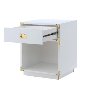 HomeRoots 24" Modern Farmhouse Wood Block End Table with Drawer and Open Shelf for Versatile Home Use White 544095
