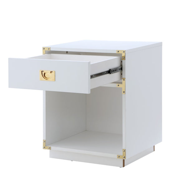 HomeRoots 24" Modern Farmhouse Wood Block End Table with Drawer and Open Shelf for Versatile Home Use White 544095