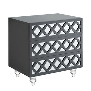 HomeRoots 24" Dark Gray Mirrored Wood End Table with 3 Drawers - Chic, Versatile Storage for Modern Spaces 544096
