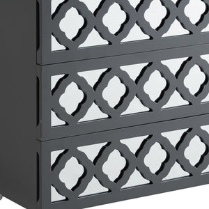 HomeRoots 24" Dark Gray Mirrored Wood End Table with 3 Drawers - Chic, Versatile Storage for Modern Spaces 544096