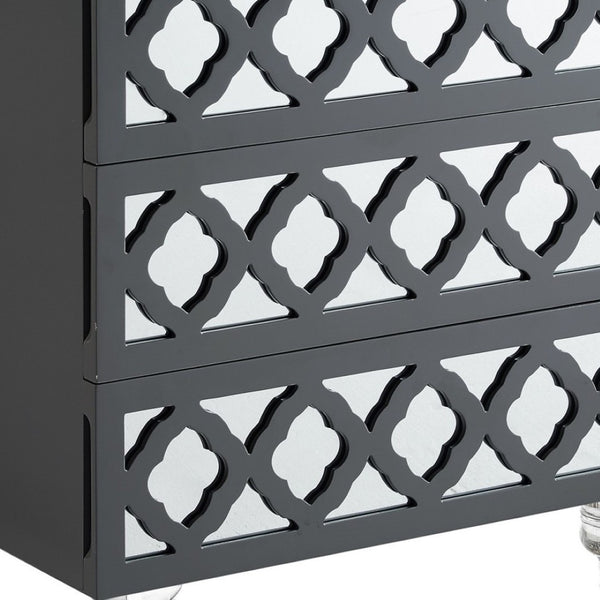 HomeRoots 24" Dark Gray Mirrored Wood End Table with 3 Drawers - Chic, Versatile Storage for Modern Spaces 544096