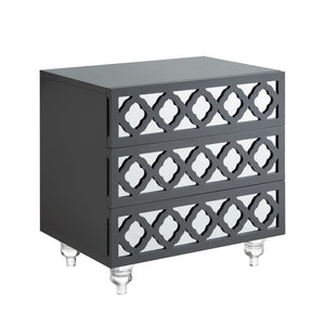 HomeRoots 24" Dark Gray Mirrored Wood End Table with 3 Drawers - Chic, Versatile Storage for Modern Spaces 544096