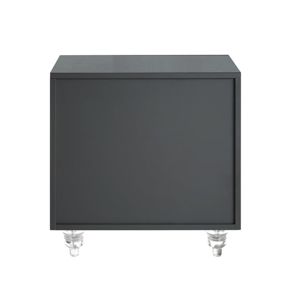 HomeRoots 24" Dark Gray Mirrored Wood End Table with 3 Drawers - Chic, Versatile Storage for Modern Spaces 544096