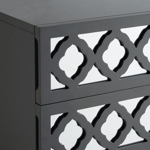 HomeRoots 24" Dark Gray Mirrored Wood End Table with 3 Drawers - Chic, Versatile Storage for Modern Spaces 544096