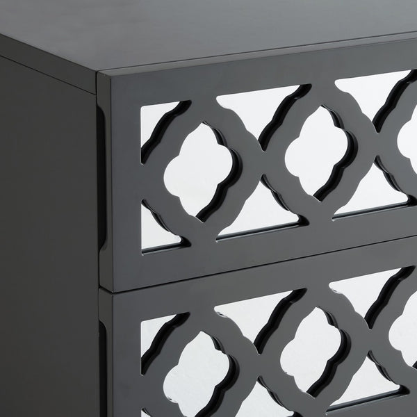 HomeRoots 24" Dark Gray Mirrored Wood End Table with 3 Drawers - Chic, Versatile Storage for Modern Spaces 544096