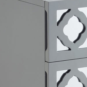HomeRoots 24" Glamorous Mirrored Glass End Table with Geometric Cutwork and Three Drawers for Stylish Storage Light Grey 544097