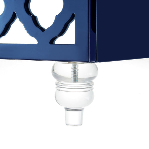 HomeRoots 24" Glamorous Mirrored Glass End Table with Geometric Cutwork and Three Drawers for Stylish Storage Navy 544098