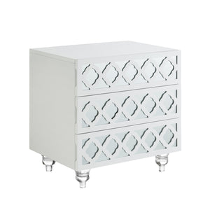 Homeroots 24" Clear And White Wood Mirrored End Table With Three Drawers White  544099