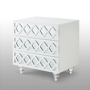 Homeroots 24" Clear And White Wood Mirrored End Table With Three Drawers White  544099