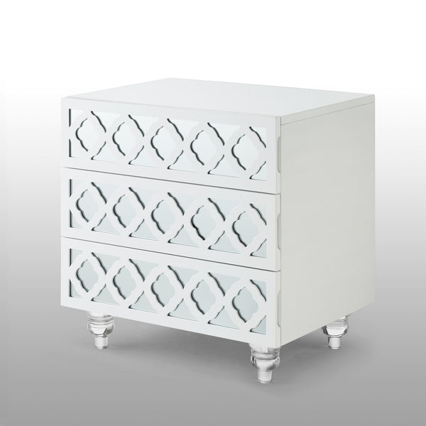 Homeroots 24" Clear And White Wood Mirrored End Table With Three Drawers White  544099