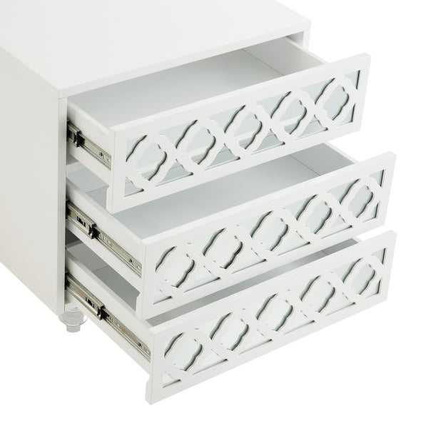 Homeroots 24" Clear And White Wood Mirrored End Table With Three Drawers White  544099