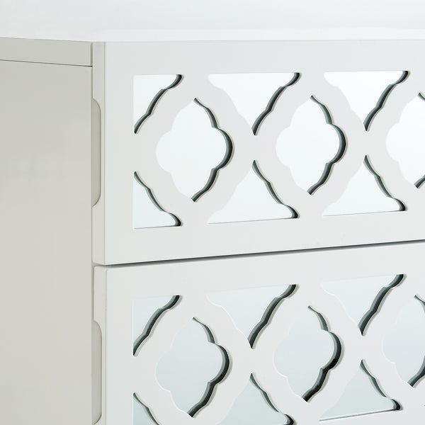 Homeroots 24" Clear And White Wood Mirrored End Table With Three Drawers White  544099