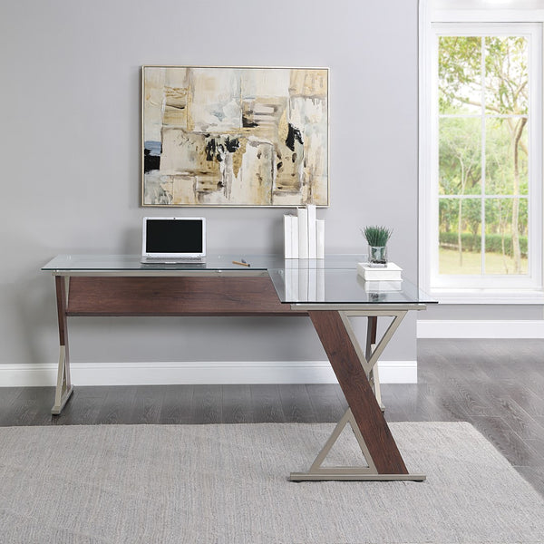 OSP Home Furnishings Zenos L-shape Desk Cherry