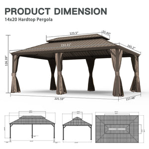 English Elm 14' X 20' Hardtop Gazebo – Upgraded Dual-Layer Steel Roof, Privacy Curtains & Insect Netting For Outdoor Oasis W1859S00150