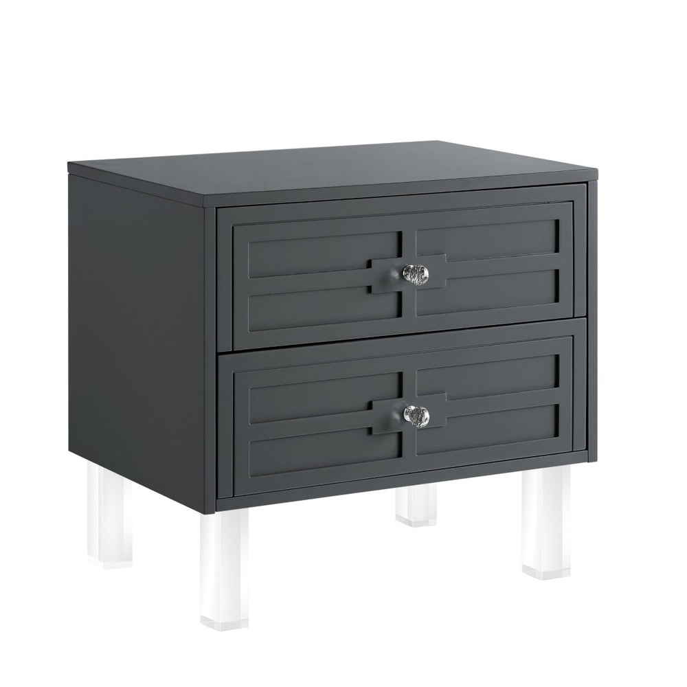 HomeRoots 24" Modern Farmhouse End Table with Two Drawers - Dark Gray Top & Clear Wood Base for Versatile Style 544100