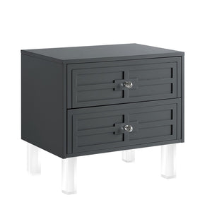 HomeRoots 24" Modern Farmhouse End Table with Two Drawers - Dark Gray Top & Clear Wood Base for Versatile Style 544100