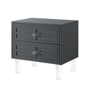 HomeRoots 24" Modern Farmhouse End Table with Two Drawers - Dark Gray Top & Clear Wood Base for Versatile Style 544100