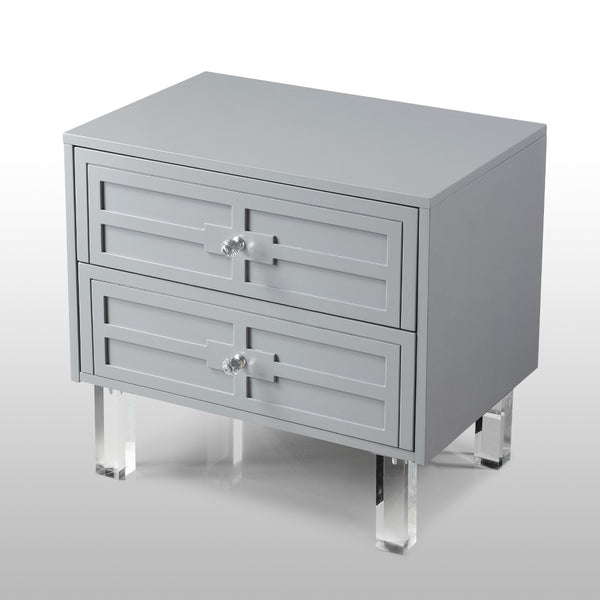 HomeRoots 24" Light Gray End Table with Clear Wood Base & 2 Drawers - Modern Farmhouse Style & Versatile Design 544101