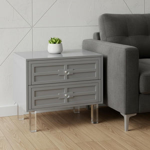 HomeRoots 24" Light Gray End Table with Clear Wood Base & 2 Drawers - Modern Farmhouse Style & Versatile Design 544101