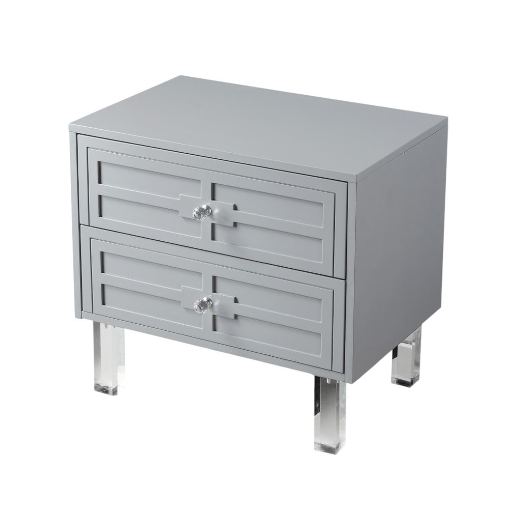 HomeRoots 24" Light Gray End Table with Clear Wood Base & 2 Drawers - Modern Farmhouse Style & Versatile Design 544101