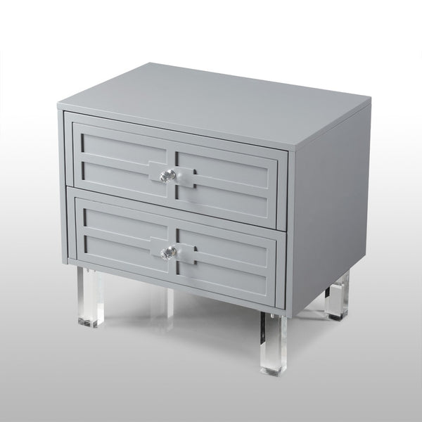 HomeRoots 24" Light Gray End Table with Clear Wood Base & 2 Drawers - Modern Farmhouse Style & Versatile Design 544101