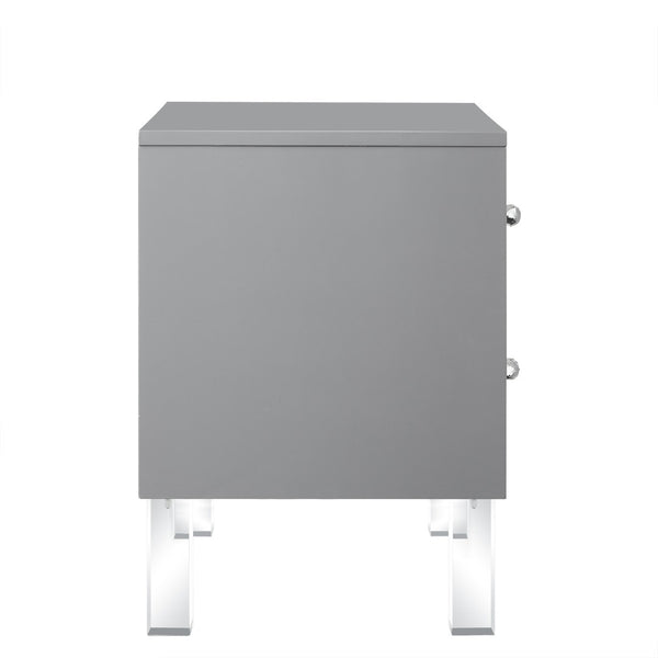 HomeRoots 24" Light Gray End Table with Clear Wood Base & 2 Drawers - Modern Farmhouse Style & Versatile Design 544101
