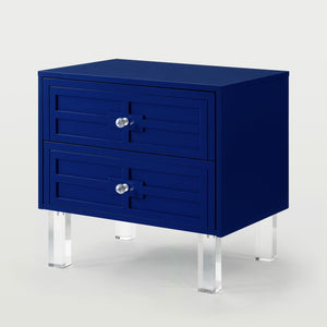 HomeRoots 24" Modern Acrylic End Table with Glossy Lacquer Finish and Two Storage Drawers for Stylish Living Navy 544102