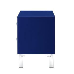 HomeRoots 24" Modern Acrylic End Table with Glossy Lacquer Finish and Two Storage Drawers for Stylish Living Navy 544102