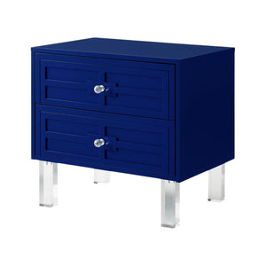 HomeRoots 24" Modern Acrylic End Table with Glossy Lacquer Finish and Two Storage Drawers for Stylish Living Navy 544102
