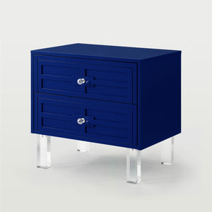 HomeRoots 24" Modern Acrylic End Table with Glossy Lacquer Finish and Two Storage Drawers for Stylish Living Navy 544102