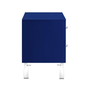 HomeRoots 24" Modern Acrylic End Table with Glossy Lacquer Finish and Two Storage Drawers for Stylish Living Navy 544102