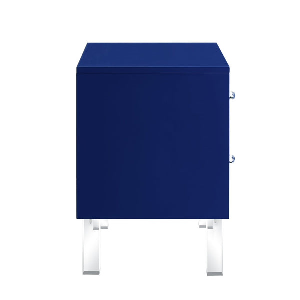 HomeRoots 24" Modern Acrylic End Table with Glossy Lacquer Finish and Two Storage Drawers for Stylish Living Navy 544102