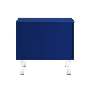 HomeRoots 24" Modern Acrylic End Table with Glossy Lacquer Finish and Two Storage Drawers for Stylish Living Navy 544102