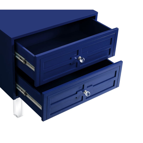 HomeRoots 24" Modern Acrylic End Table with Glossy Lacquer Finish and Two Storage Drawers for Stylish Living Navy 544102