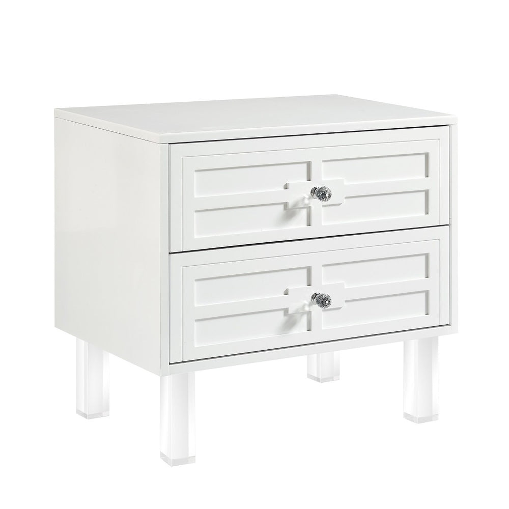HomeRoots 24" Modern Acrylic End Table with Glossy Lacquer Finish and Two Storage Drawers for Stylish Living White 544103