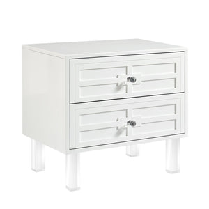 HomeRoots 24" Modern Acrylic End Table with Glossy Lacquer Finish and Two Storage Drawers for Stylish Living White 544103