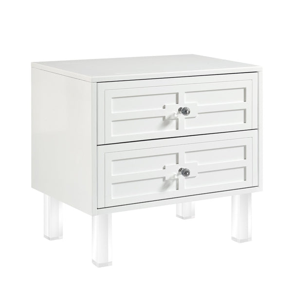 HomeRoots 24" Modern Acrylic End Table with Glossy Lacquer Finish and Two Storage Drawers for Stylish Living White 544103