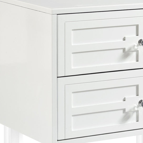 HomeRoots 24" Modern Acrylic End Table with Glossy Lacquer Finish and Two Storage Drawers for Stylish Living White 544103