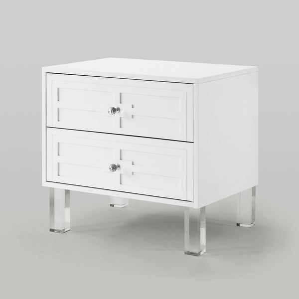 HomeRoots 24" Modern Acrylic End Table with Glossy Lacquer Finish and Two Storage Drawers for Stylish Living White 544103