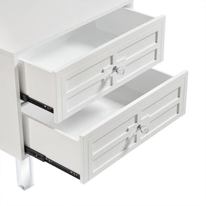 HomeRoots 24" Modern Acrylic End Table with Glossy Lacquer Finish and Two Storage Drawers for Stylish Living White 544103
