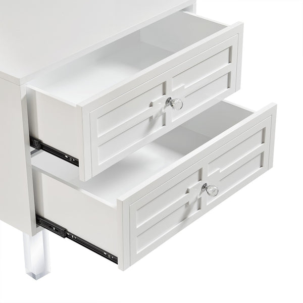 HomeRoots 24" Modern Acrylic End Table with Glossy Lacquer Finish and Two Storage Drawers for Stylish Living White 544103
